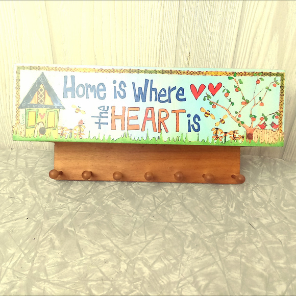 Catch-All Wooden Wall Hanging Box with Key Hooks - Picture 1 of 8